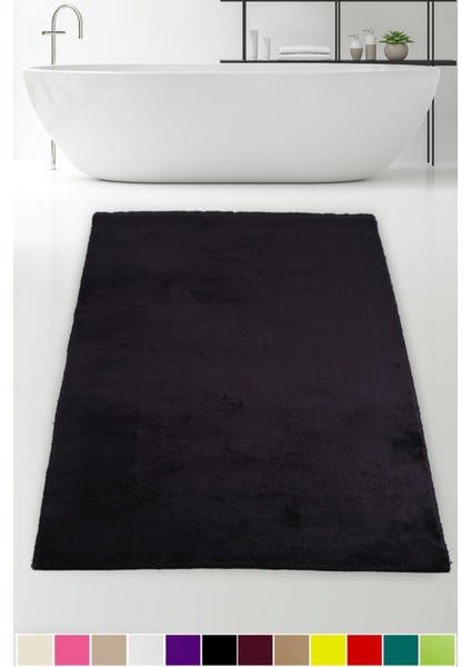 Elite Siyah 80X150 cm Köşeli Peluş Banyo Paspası Kaymaz Büyük Ebat Pufidik Banyo Halısı