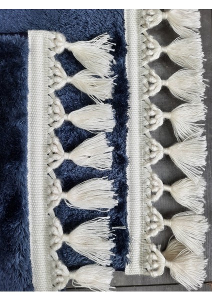 Elite Lacivert Ponpon Saçaklı Peluş 2'li Banyo Paspası Halısı Kaymaz Taban Klozet Takımı Püsküllü fiyatları