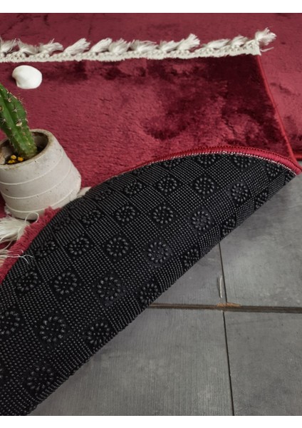 Elite Mürdüm Ponpon Saçaklı Peluş 2'li Banyo Paspası Halısı Kaymaz Taban Klozet Takımı Püsküllü modelleri