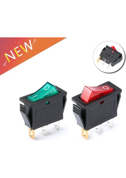 Adet Kcd3 Açma-Kapama 3pin Rocker Anahtarı 16A / 250V Yeşil Kırmızı Işıklar 16A/20A 250V/125VAC (Yurt Dışından)