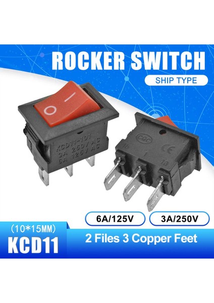 KCD11 Basmalı Düğme Anahtarı 10X15MM 2pin 3pin 3A 250V Snap-In On-Off On-Off-On Tekne Rocker Düğmesi Anahtarı Siyah Kırmızı ve Beyaz (Yurt Dışından)