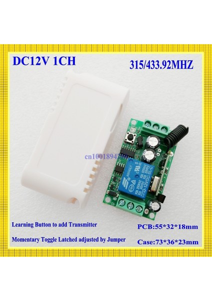 Dc 12 V 1 Ch Röle Alıcı Kablosuz Uzaktan Kumanda Anahtarı 315/433.92 Rf Frekans Rx Öğrenme Anlık Geçiş Kalıcı (Yurt Dışından)