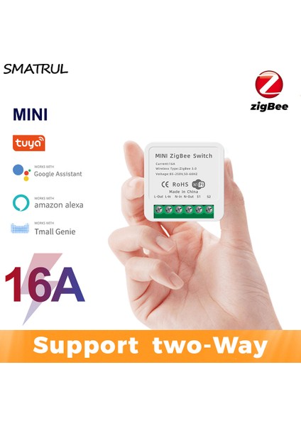 Smatrul - Zigbee Akıllı Anahtar - Mini Işık Anahtarı - 2 Yollu -16A - Kesici - Zigbee 3.0 Ağ Geçidi Hub - Alexa/google Home Için (Yurt Dışından) fiyatları