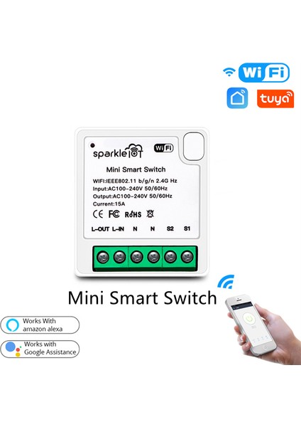 1 Adet Tuya Mını Wifi Akıllı Anahtar 16A 2 Yollu Kontrol Zamanlayıcı Kablosuz Anahtarlar Tuya/akıllı Yaşam App Mobil Uygulama Kontrolü ile Alexa Google Home ile Çalışmak (Yurt Dışından)