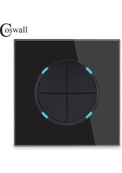 Coswall 4 Gang 2 Yollu Rastgele Tıklama Açık/kapalı Duvar Işık Anahtarı LED Göstergesi Geçiş Anahtarı Anahtarlı Cam Çerçeve Şövalye Siyah (Yurt Dışından)