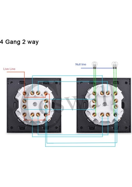 Coswall 4 Gang 2 Yollu Rastgele Tıklama Açık/kapalı Duvar Işık Anahtarı LED Göstergesi Geçiş Anahtarı Anahtarlı Cam Çerçeve Şövalye Siyah (Yurt Dışından) fırsatları
