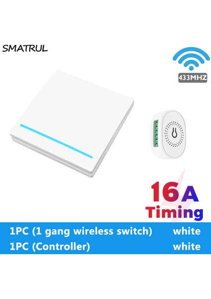 Smatrul - Kablosuz Işık Anahtarı - 433MHZ Modül Kesici - Mini 2 Yollu Kontrol Cihazı - Pres Duvar Paneli - 16A (Yurt Dışından) indirimleri