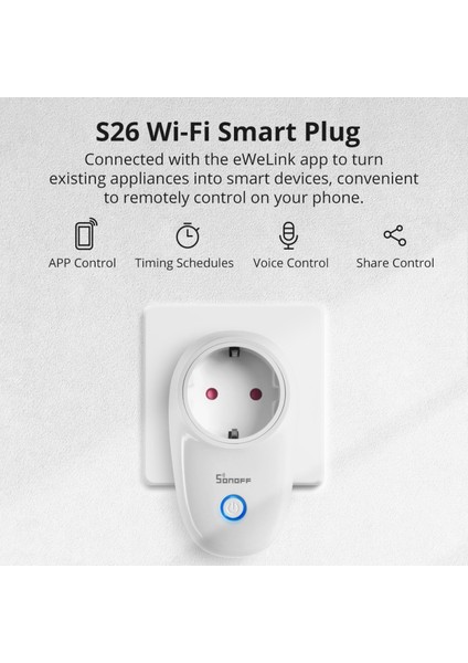 Sonoff S26 Wifi Akıllı Soket Schakelaa Fiş Uygulaması/vocie Afstandsbediening Stopcontact Zamanlaması Werkt Met Alexa (Yurt Dışından) fiyatları