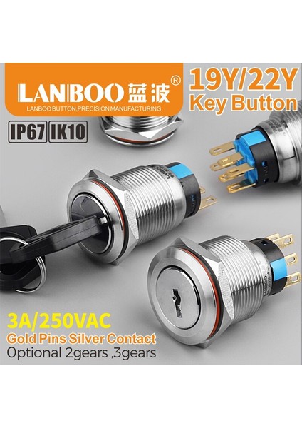 Lanboo 19/22MM Anahtar Düğmesi Spst/dpdt Mandallı Metal Düğme Anahtarı 3A/250VAC ile (Yurt Dışından) fiyatları