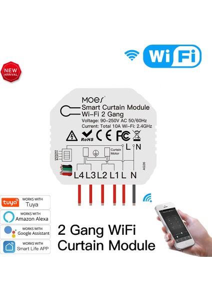 [hazır Stok/satışta]tuya Akıllı Wifi 2 Gang Çift Perde Kör Anahtar Modülü Panjur Elektrik Motoru Tuya/smart Life Uygulaması Google Home Alexa ile Çalışır (Yurt Dışından)