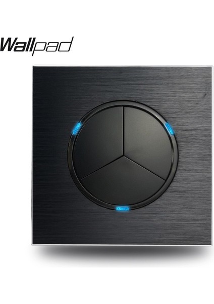 Wallpad L6 Saten Siyah Metal 3 Gang 1 Yollu Duvar Işık Rastgele Tıklama Basmalı Düğme Anahtarı Alüminyum Plaka Mavi LED Göstergesi (Yurt Dışından)