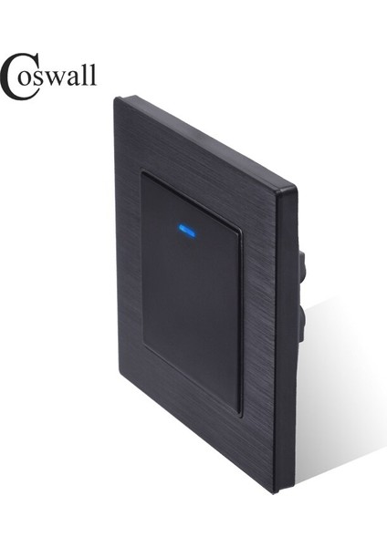 Coswall Lüks Kare Anahtar 1 Gang 1 Yollu Açma/kapama Duvar Işık Anahtarı LED Göstergesi ile Şövalye Siyah Alüminyum Metal Panel (Yurt Dışından) fiyatları
