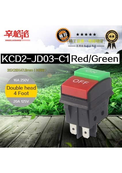 PERFORATE30X22MM 4 Pin On-Off Tekne Basmalı Anahtar Güç Anahtarı Kırmızı, Yeşil 16A/250V 20A/125V KCD2-JD03-C1 (Yurt Dışından)