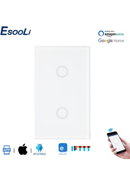 Esooli Lüks Kristal Cam Standart Akıllı Wifi Duvar Dokunmatik Anahtarı Ewelink App Kontrolü Akıllı Ev Tek Yangın Hattı Anahtarı (Yurt Dışından)