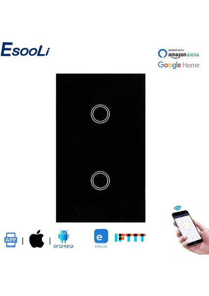 Esooli Lüks Kristal Cam Standart Akıllı Wifi Duvar Dokunmatik Anahtarı Ewelink App Kontrolü Akıllı Ev Tek Yangın Hattı Anahtarı (Yurt Dışından)