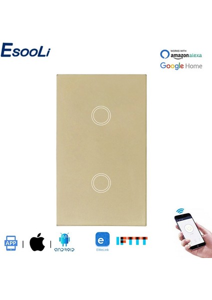 Esooli Lüks Kristal Cam Standart Akıllı Wifi Duvar Dokunmatik Anahtarı Ewelink App Kontrolü Akıllı Ev Tek Yangın Hattı Anahtarı (Yurt Dışından)