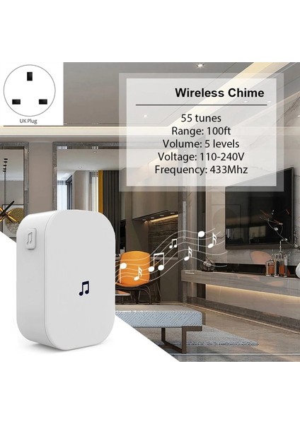 M2D Ev Güvenlik 100DB 300M Uzaktan Kumanda Kablosuz Görüntülü Kapı Zili 433MHZ Su Geçirmez Akıllı Wifi Kapı Zili Chime-Ingıltere Tak (Yurt Dışından)