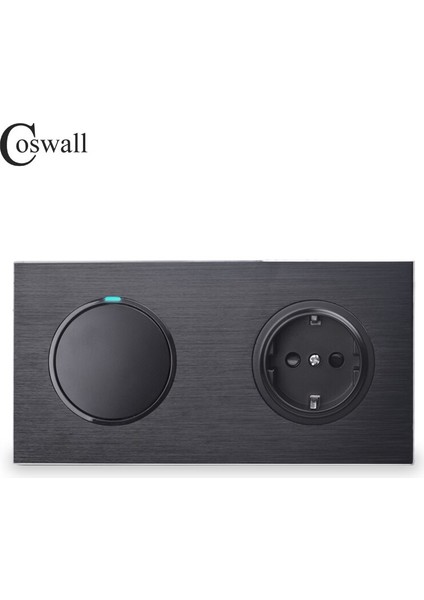 Coswall Siyah Alüminyum Panel Ab Standardı Duvar Prizi + 1 Gang 2 Yollu Açma / Kapama Geçişli Işık Anahtarı Anahtarlamalı LED Göstergesi (Yurt Dışından) fiyatları