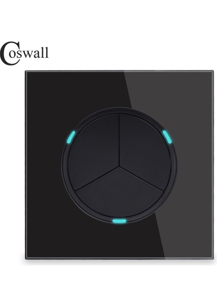 Coswall 3 Gang 1 Yollu Rastgele Tıklama Açık/kapalı Duvar Işık Anahtarı LED Göstergeli Şövalye Siyah Kristal Temperli Cam Panel (Yurt Dışından)