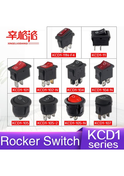 Basmalı Anahtar Kcd1 Serisi On-Off 3/6/10A 125/250V KCD1-11/11N-F4/101/102-N/104/104-N/105/105-2/105-N/107 (Yurt Dışından) fiyatları