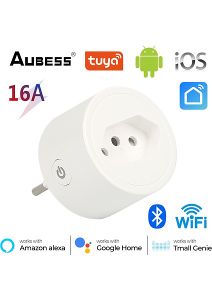 16A Wifi Akıllı Fiş Brezilya Soket Güç Çıkışı Wifi Anahtarı Ses Kontrolü Güç Monitörü Alexa Google Ev Asistanı Için (Yurt Dışından)