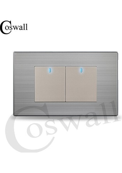 Coswall Standart Geçişli 2 Gang 2 Yollu Açma / Kapama Duvar Işık Anahtarı LED Göstergesi ile Anahtarlamalı Paslanmaz Çelik Panel (Yurt Dışından) fiyatları