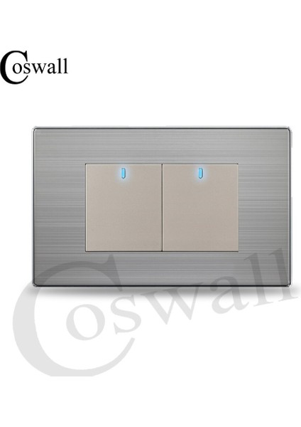 Coswall Standart Geçişli 2 Gang 2 Yollu Açma / Kapama Duvar Işık Anahtarı LED Göstergesi ile Anahtarlamalı Paslanmaz Çelik Panel (Yurt Dışından) fırsatları