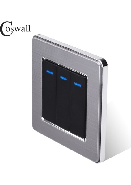 Coswall 3 Gang 2 Yollu Işık Anahtarı Açma / Kapama Duvar Anahtarı LED Göstergeli Geçiş Anahtarı Anahtarlı Paslanmaz Çelik Panel (Yurt Dışından) fırsatları