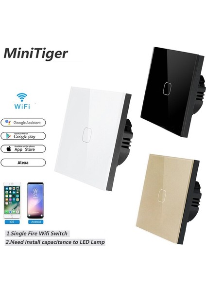 Dokunmatik Anahtarı Akıllı Ev Işık Anahtarı Duvar Kesici 1 Gang 1 Yollu Wifi Işık Anahtarı Ab Standardı Alexa Google Home ile Çalışmak (Yurt Dışından) fiyatları