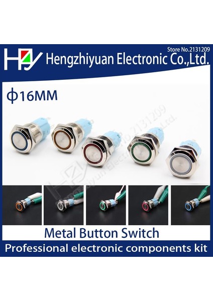 Hzy 5V12V24V220V Metal Basmalı Düğme Anahtarı ile Işık 16MM Düz Kendini Sıfırlama Anlık Basma Düğmesi Su Geçirmez LED Metal Anahtar (Yurt Dışından) fiyatları