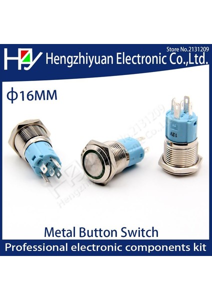 Hzy 5V12V24V220V Metal Basmalı Düğme Anahtarı ile Işık 16MM Düz Kendini Sıfırlama Anlık Basma Düğmesi Su Geçirmez LED Metal Anahtar (Yurt Dışından) fırsatları