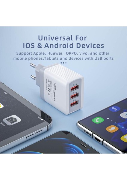 Etic~ Qc3.0 3usb Hızlı Şarj Cep Telefonu Şarj Cihazı Çok Bağlantı Noktalı Abd/ab Seyahat Şarj Adaptörü (Yurt Dışından) modelleri