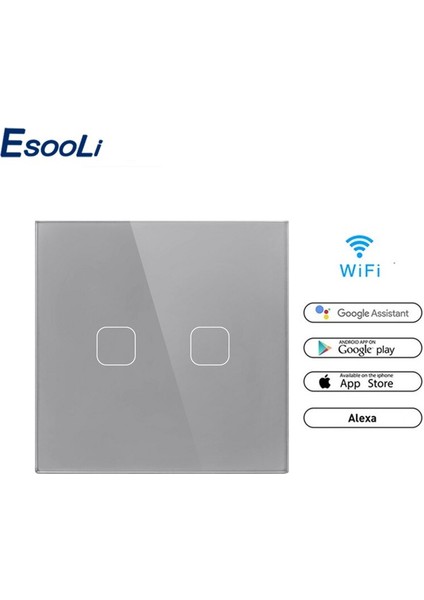 Esooli Ab Standardı Google Home Alexa Ses Kontrolü 1/2 Gang Dokunmatik Anahtarı Tuya Smartlife Wifi App Kontrol Işık Anahtarı (Yurt Dışından)