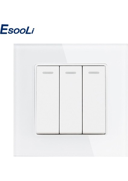 Esooli Beyaz Lüks Kristal Temperli Cam Panel 1 Gang 1 Yollu Duvar Işık Düğmesi Anahtarı Açma/kapama Duvar Anahtarı 16A Ac 250 V (Yurt Dışından)