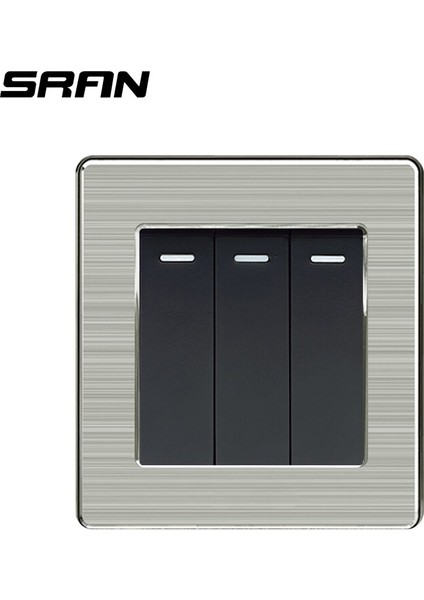 Sran Paslanmaz Çelik Panel Duvar Güç Işık Anahtarı 3 Açık Çift Kontrol 3gang 1/2 Yollu Lüks Anahtarlar 86*86MM (Yurt Dışından)
