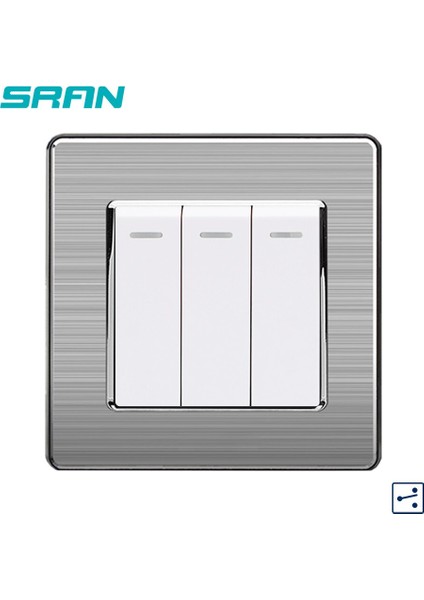 Sran Paslanmaz Çelik Panel Duvar Güç Işık Anahtarı 3 Açık Çift Kontrol 3gang 1/2 Yollu Lüks Anahtarlar 86*86MM (Yurt Dışından) fiyatları