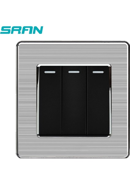 Sran Paslanmaz Çelik Panel Duvar Güç Işık Anahtarı 3 Açık Çift Kontrol 3gang 1/2 Yollu Lüks Anahtarlar 86*86MM (Yurt Dışından) fırsatları