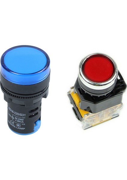 Adet Ac 220V LED Pilot Gösterge Işığı Siyah Mavi & 1 Adet LA38-11/203 Basma Düğmesi Anlık Güç Basın Anahtarı Kırmızı (Yurt Dışından)