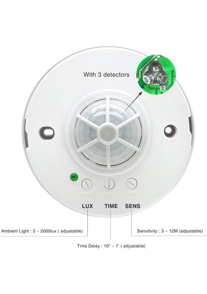 Yüksek Hassasiyetli Ayarlanabilir 360 Derece Tavan Pır Hareket Sensörü 3 Dedektörlü 110V 220V LED Işık Anahtarı (Yurt Dışından)