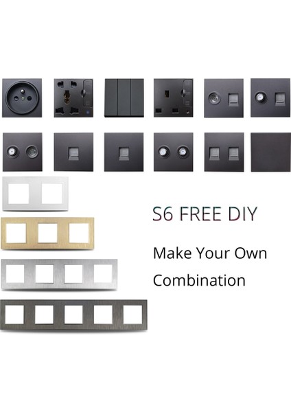 Wallpad S6 Dıy Tek Gümüş Panel Fırçalanmış Pc Plastik Duvar Prizi Taklit Alüminyum Plaka Ücretsiz Kombinasyonu, 86*86MM (Yurt Dışından) modelleri