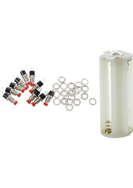 10 Adet Kırmızı Başlıklı Spst Anlık Mini Buton Anahtarı ve 5 Adet El Feneri Silindirik 3 x Aaa Pil Plastik Tutucu Kutu (Yurt Dışından)