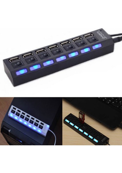 7 Port USB 2.0 Çoklu Şarj Hub Yüksek Hızlı Adaptör Açık Kapalı Anahtarı Dizüstü Bilgisayar Güzel Malzeme ile (Yurt Dışından)