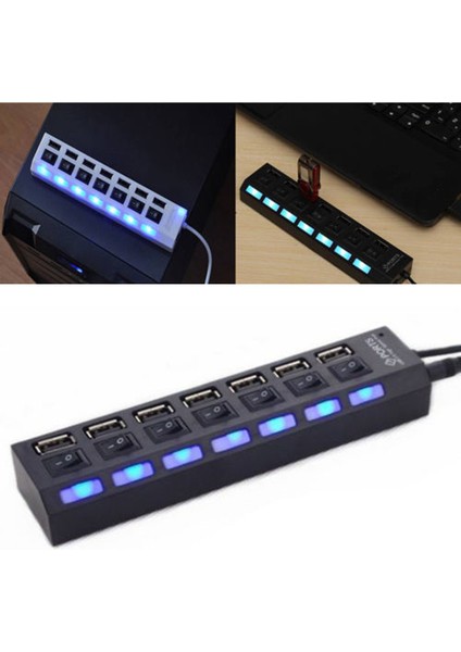 7 Port USB 2.0 Çoklu Şarj Hub Yüksek Hızlı Adaptör Açık Kapalı Anahtarı Dizüstü Bilgisayar Güzel Malzeme ile (Yurt Dışından) fiyatları