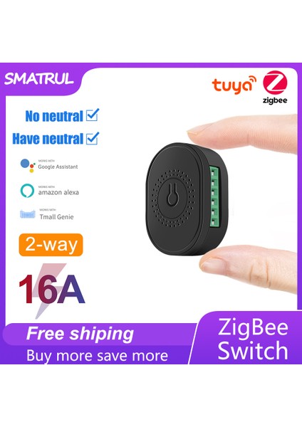 Smatrul Zigbee 3.0 Akıllı Anahtar - Mini Işık Anahtarı 2 Yollu Anahtar 16A - Alexa/google Home Için Çalışır -Tuya/smart Life App Uzaktan Kumanda (Yurt Dışından)