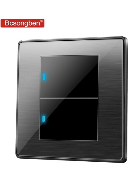 Bcsongben Standart Anahtar Basmalı Düğme Işık Anahtarı Duvar Siyah Paslanmaz Çelik 2 Gang 2 Yollu Anahtar Ac 110-250 V Kd1-2k2 (Yurt Dışından)