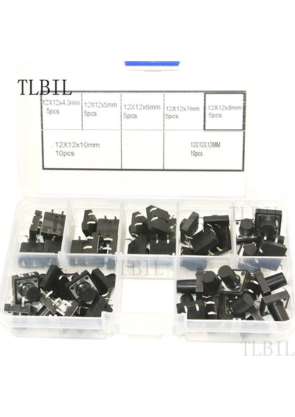 Models 45 Adet 12*12 Inceliğini Anahtarı Dokunsal Basmalı Düğme Anahtarı Kiti Yükseklik: 4.3 mm ~ 12 mm Dıp 4 P Anahtarı 12X12 Anahtar Anahtarı (Yurt Dışından)