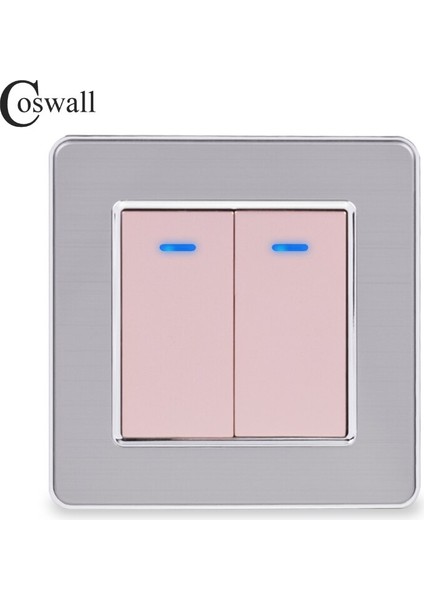 Coswall Paslanmaz Çelik Panel 2 Gang 1 Yollu Işık Anahtarı Açma / Kapama Duvar Anahtarı LED Göstergesi ile 16A Siyah Renk (Yurt Dışından) modelleri