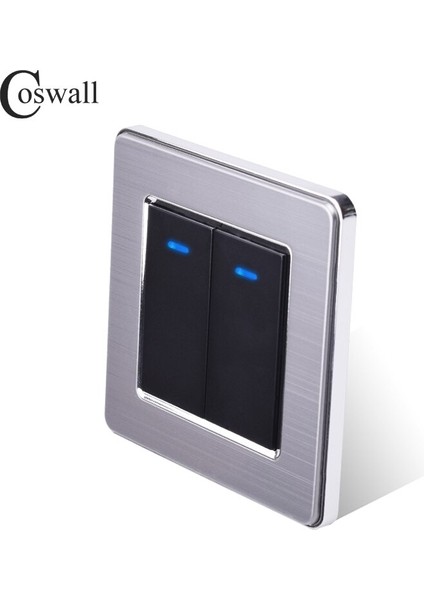 Coswall Paslanmaz Çelik Panel 2 Gang 1 Yollu Işık Anahtarı Açma / Kapama Duvar Anahtarı LED Göstergesi ile 16A Siyah Renk (Yurt Dışından) fırsatları