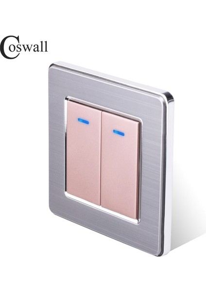 Coswall Paslanmaz Çelik Panel 2 Gang 1 Yollu Işık Anahtarı Açma / Kapama Duvar Anahtarı LED Göstergesi ile 16A Siyah Renk (Yurt Dışından) indirimleri