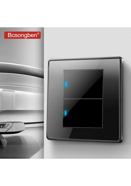 Bcsongben Standart Anahtar Basmalı Düğme Işık Anahtarı Duvar Siyah Paslanmaz Çelik 2 Gang 2 Yollu Anahtar Ac 110-250 V Kd1-2k2 (Yurt Dışından) modelleri